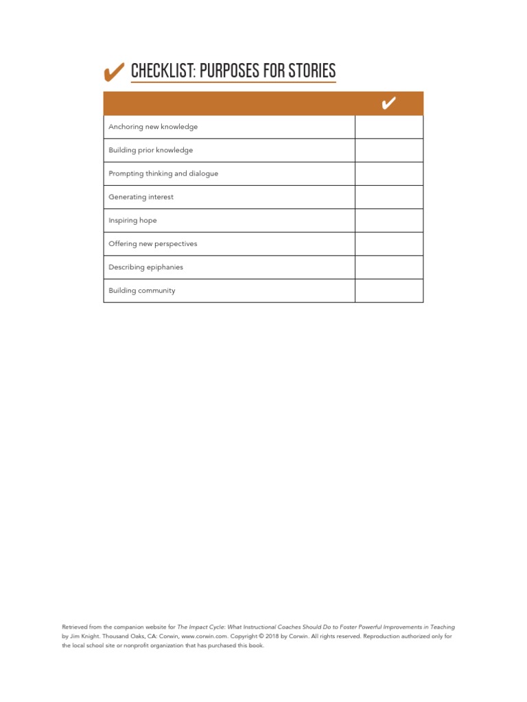 Checklist: Purposes For Stories | PDF | Business