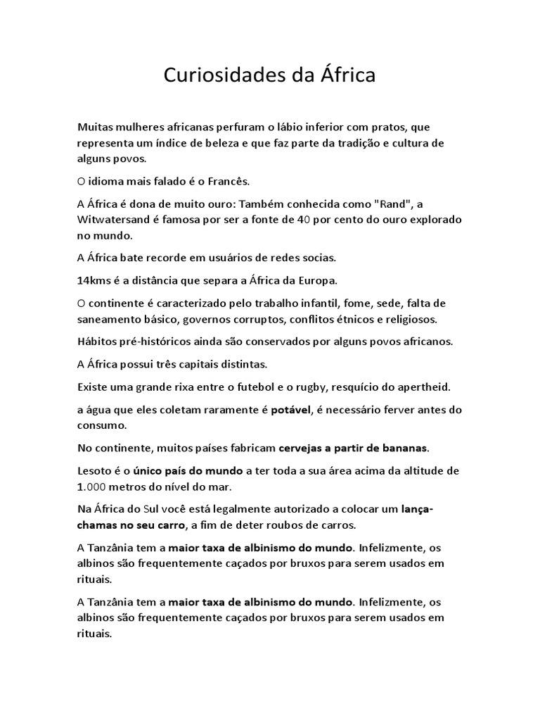 Curiosidades sobre a África e sua Cultura | PDF | Ciências Sociais ...