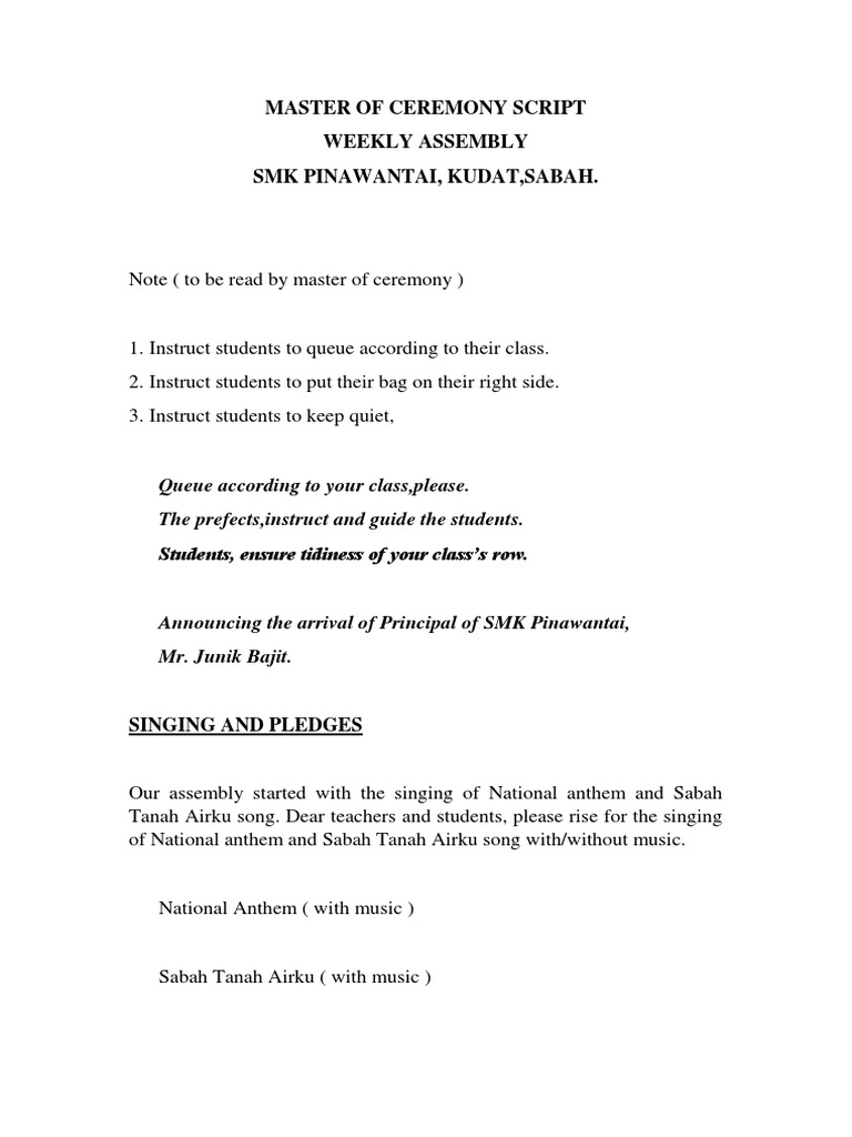 Master of Ceremony Script | PDF | Gratitude