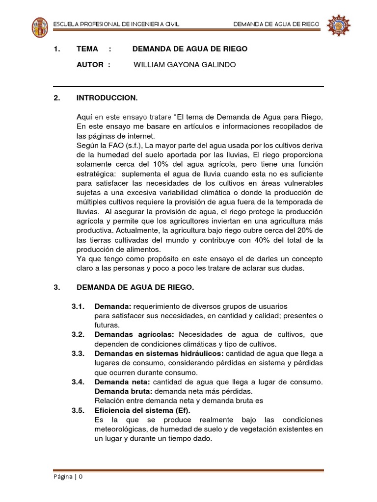 Demanda de Agua para Riego Agrícola | PDF | Riego | Evapotranspiración