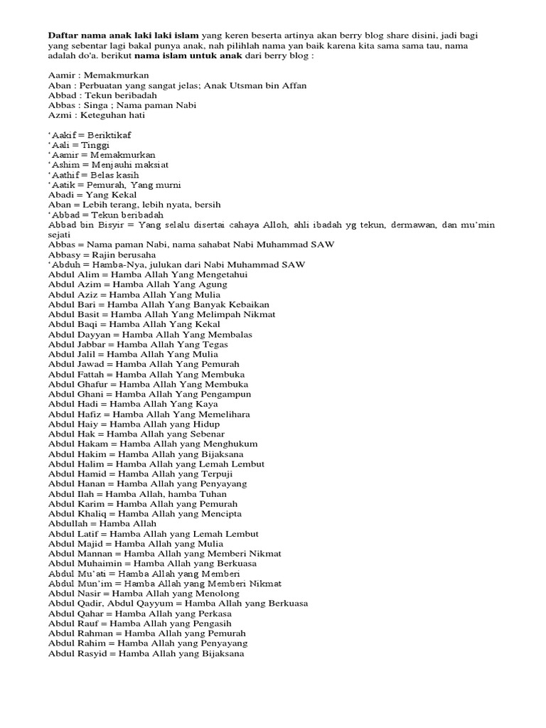 25 Nama Anak Laki-Laki Islami dari Al-Qur