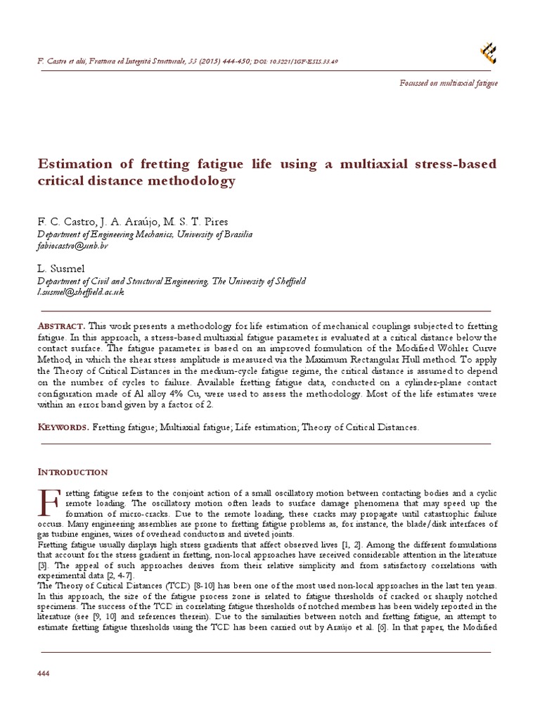Fretting Fatigue Life Estimation Method | PDF | Fatigue (Material ...