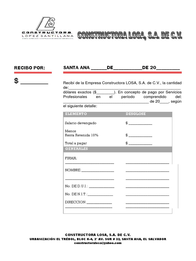 Recibos De Pago Formato Formato Recibo | PDF | Sueldos y salarios | Compensación laboral