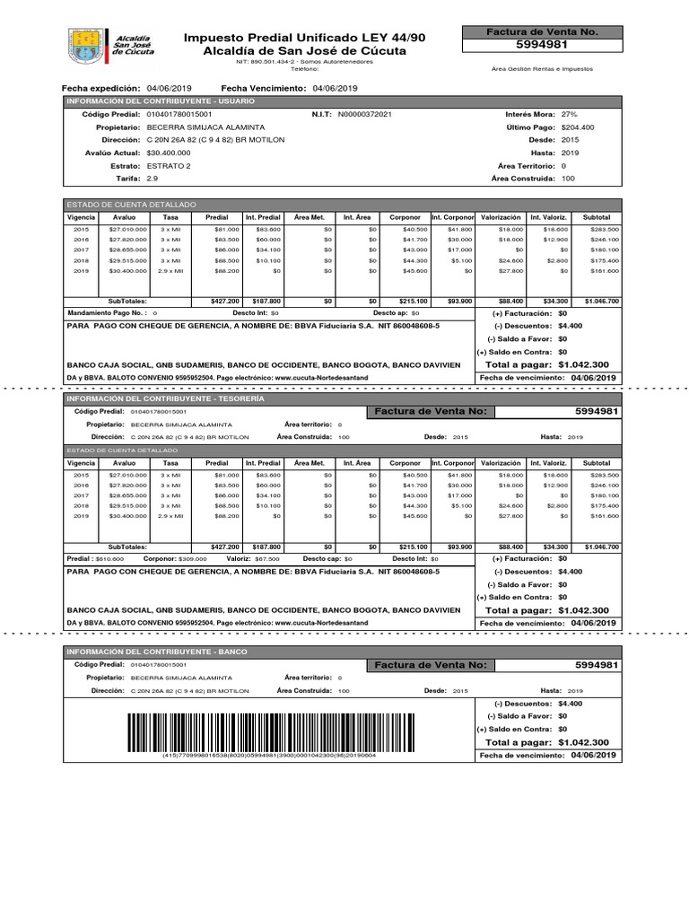 Impuesto Predial Unificado 2015-2019 | PDF | Pagos | Finanzas del gobierno