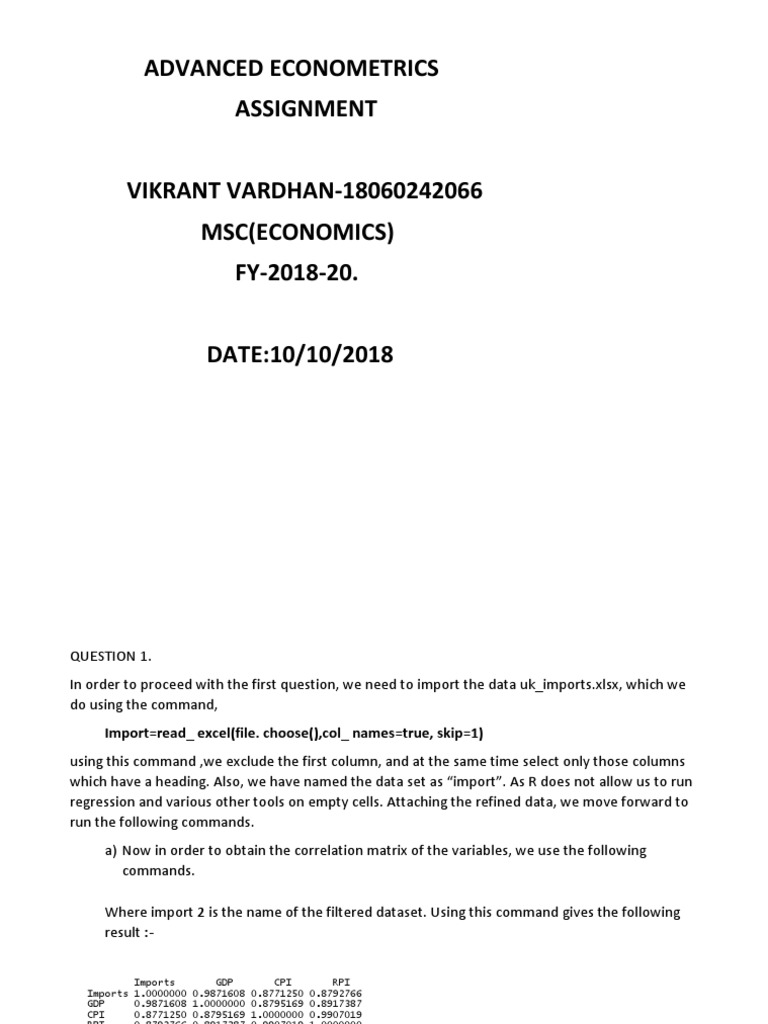 Advanced Econometrics Assignment Analysis | PDF | Errors And Residuals ...