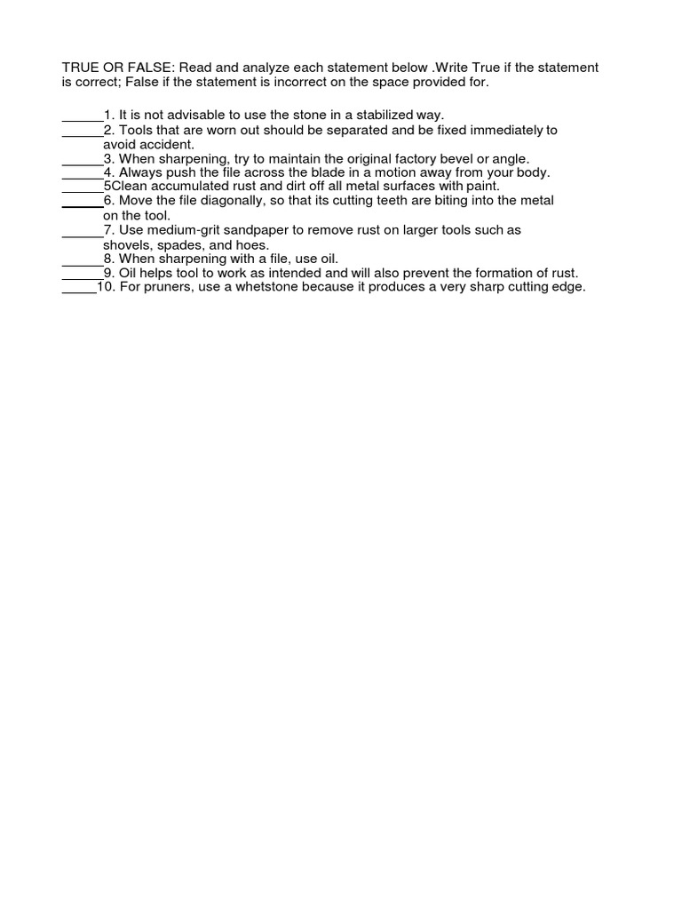 TRUE OR FALSE - Docxpre Test | PDF