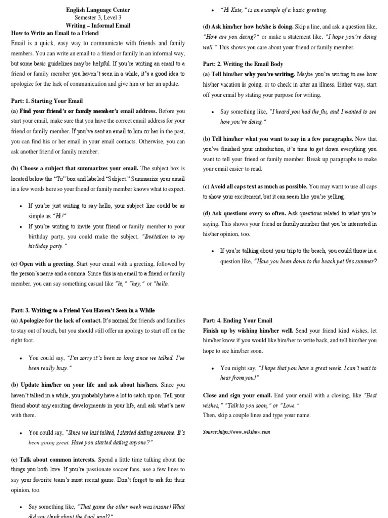 Writing Informal Emails to Friends | PDF | Language Arts & Discipline ...