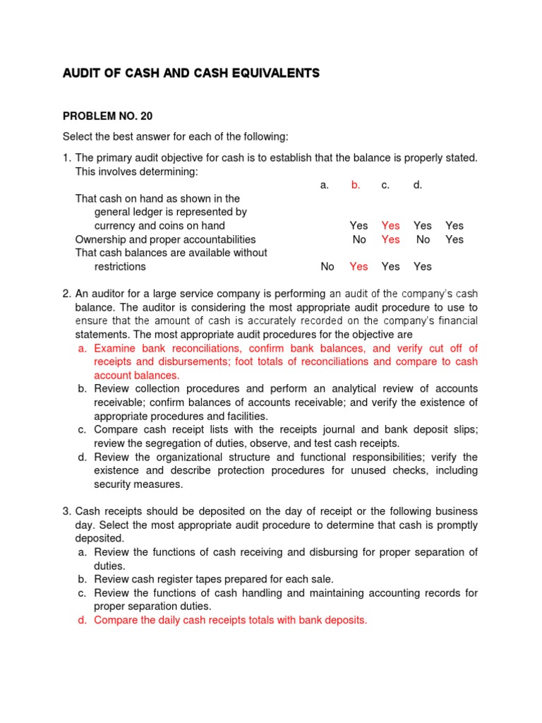 Cash and Cash Equivalents Audit Procedures | PDF | Cheque | Deposit Account