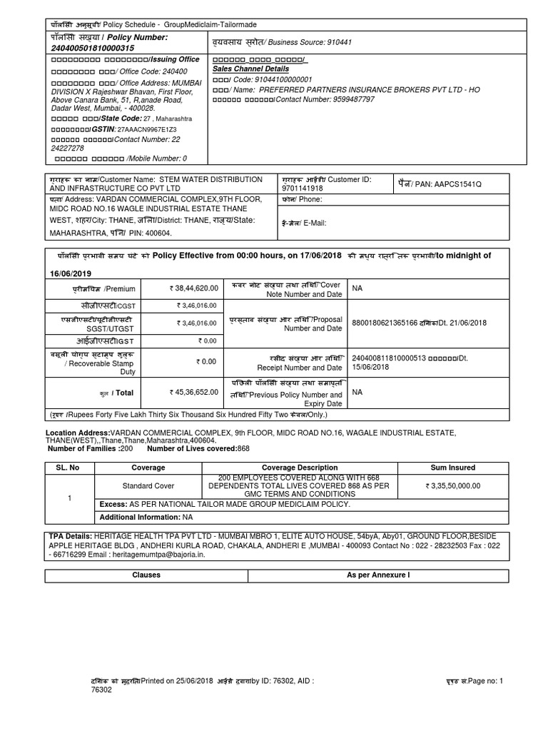 National Insurance Policy Schedule PDF | PDF | Insurance Policy | Mumbai