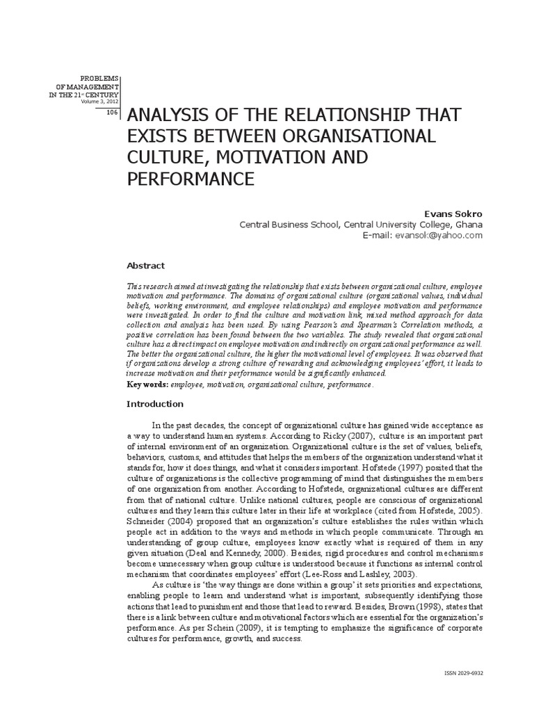 Impact of Culture on Motivation & Performance | PDF | Organizational ...
