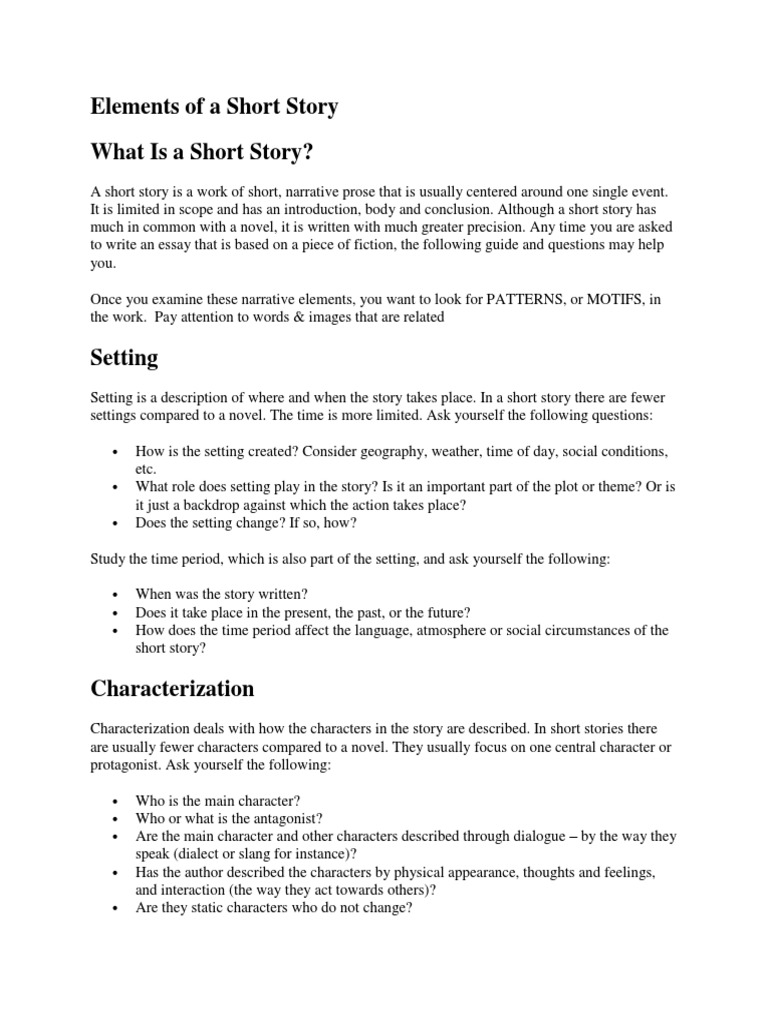 Elements of A Short Story  PDF  Plot (Narrative)  Narrative
