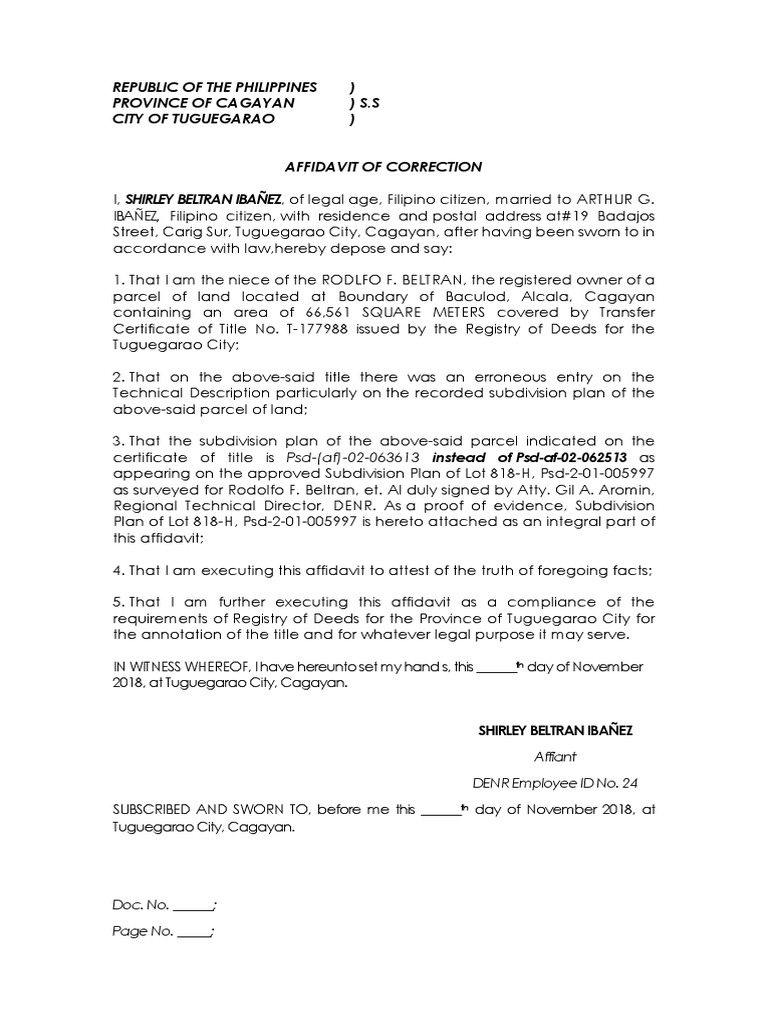 Affidavit of Correction for Title Error | PDF