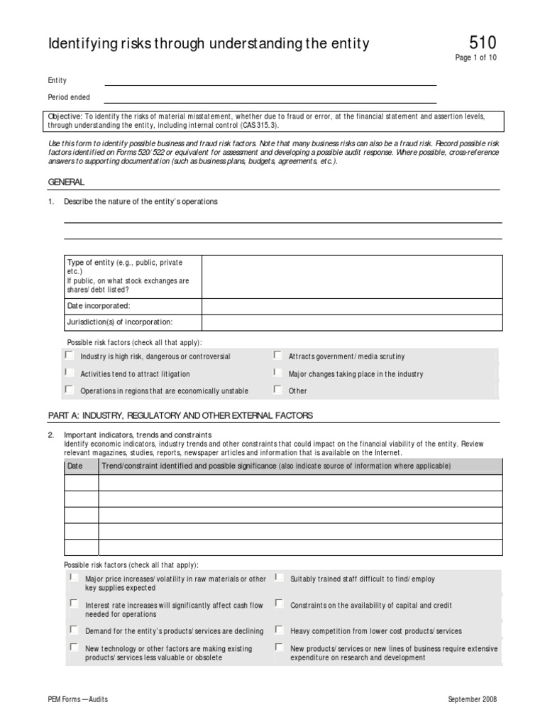 Entity Risk Identification for Audits | PDF | Internal Control | Risk