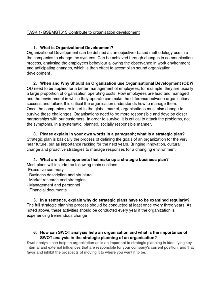 Task 1 - Od | PDF | Organization Development | Strategic Planning