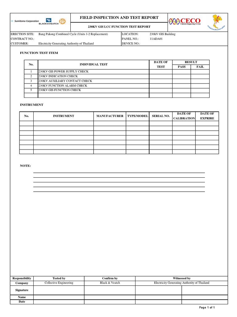 Field Inspection and Test Report | PDF | Switch | Power Supply
