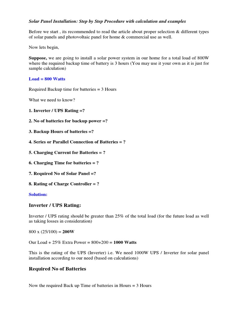 Solar Panel Installation Step by Step Procedure With Calculation and