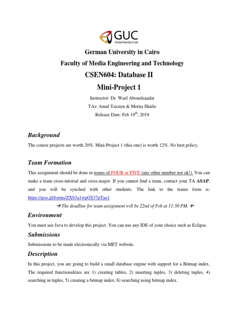 Database Engine Mini-Project Guide | PDF | Database Index | Information ...
