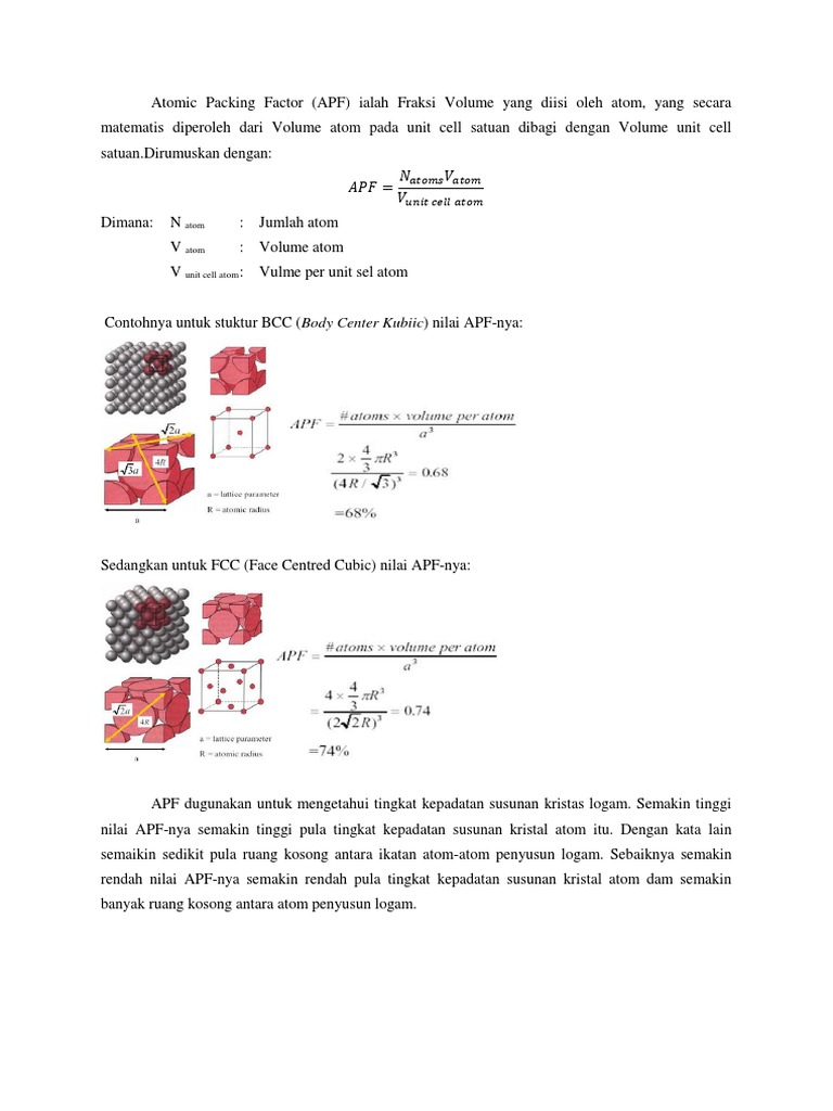 Faktor Pengemasan Atom (APF) dalam Kristal | PDF