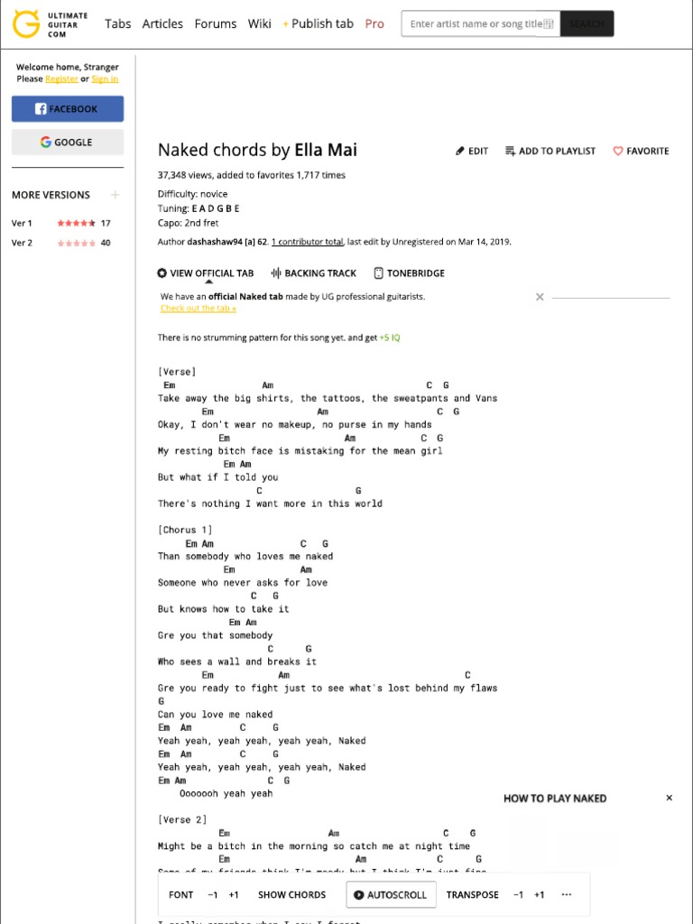 Naked Chords Ver 2 By Ella Mai Ultimate Guitar Com naked chords ver 2 by ella mai