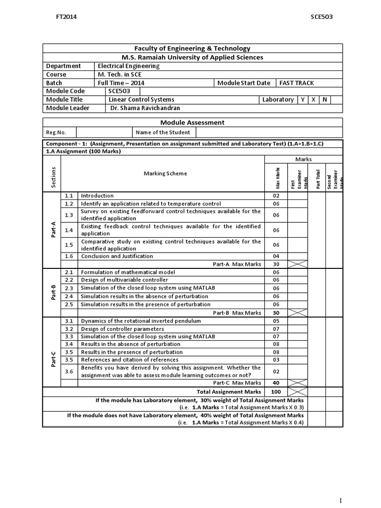 Linear Control Systems Assignment Guide | PDF | Control Theory | Test ...