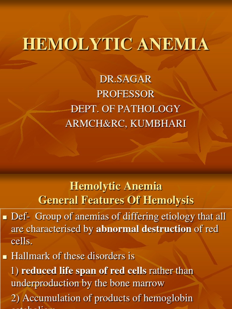 Hemolytic Anemia PDF Anemia Hematology