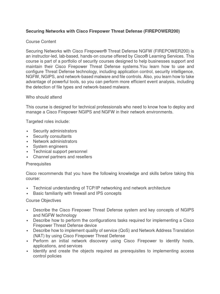 Securing Networks With Cisco Firepower Threat Defense | PDF | Cisco ...
