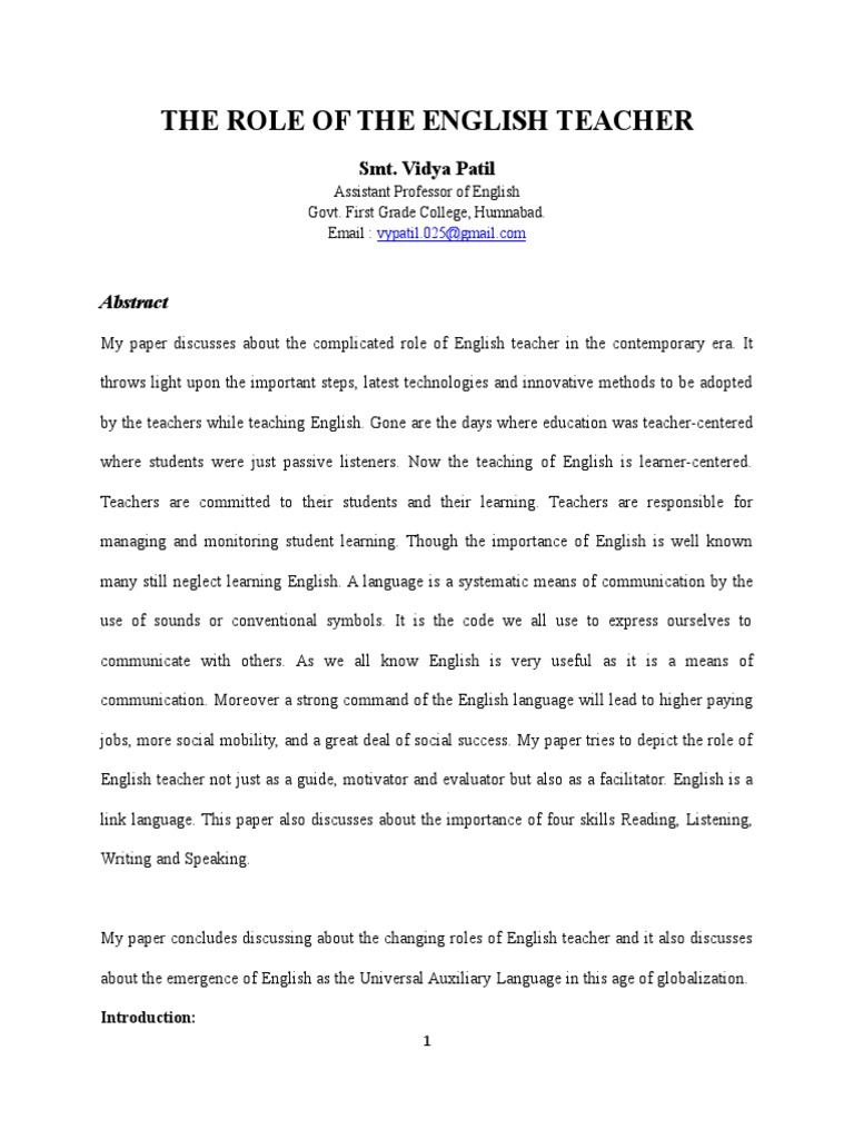 Role of English Teacher in Modern Education | PDF | Teachers | English ...