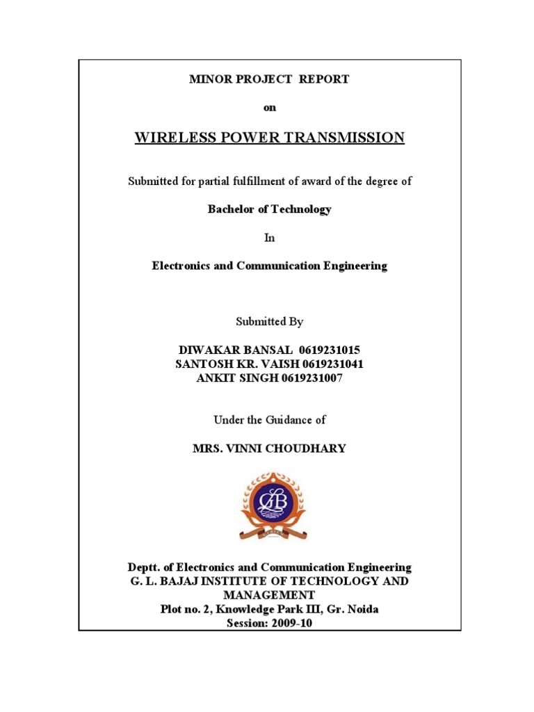 Wireless Power Transmission Project Report | PDF | Rectifier | Inductor