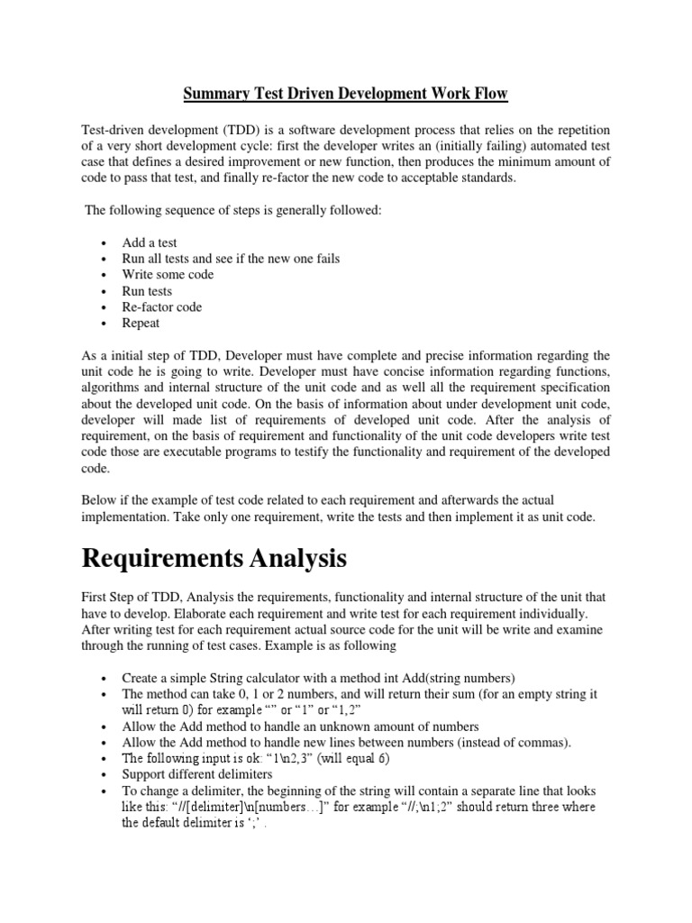 Summary Test Driven Development Work Flow PDF Test Driven