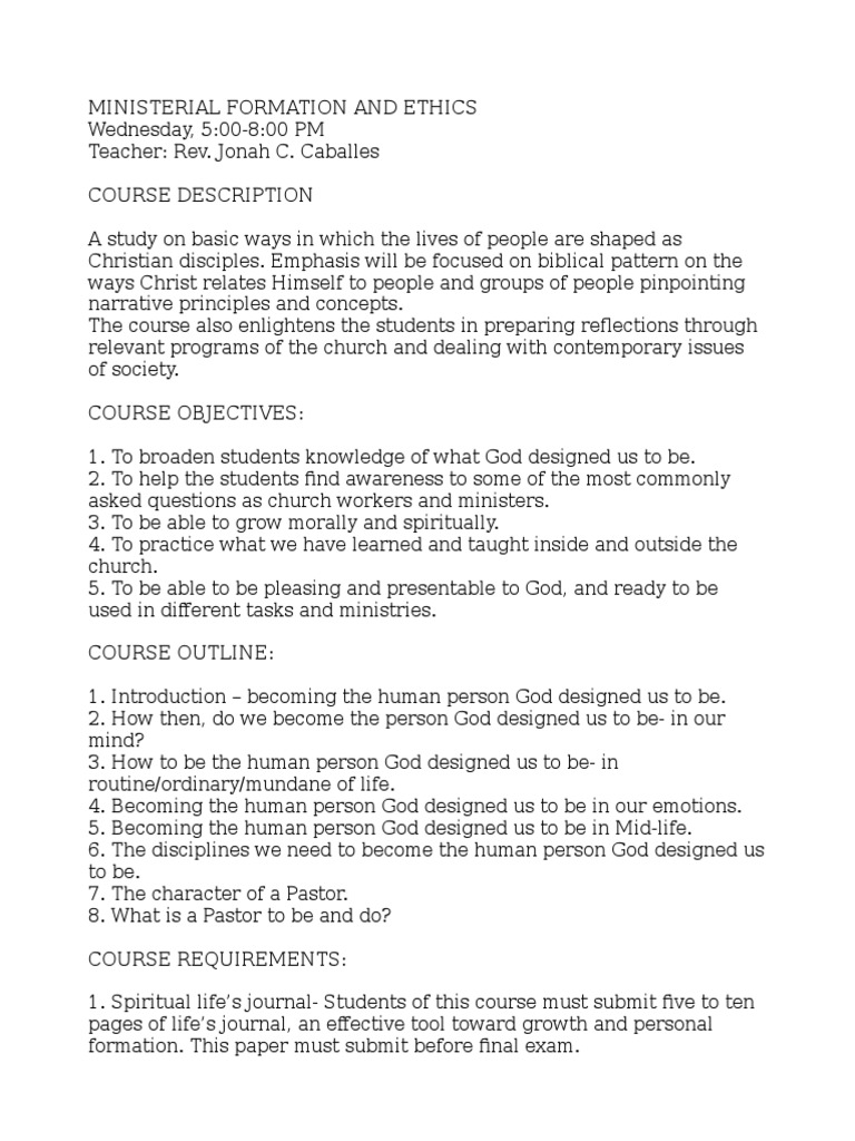 Ministerial &amp; Formation Ethics Syllabus | PDF | Spirituality | Jesus