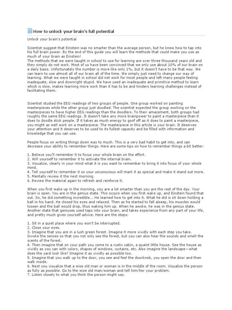 How To Unlock Your Brain For Full Power | PDF | Thought | Mind