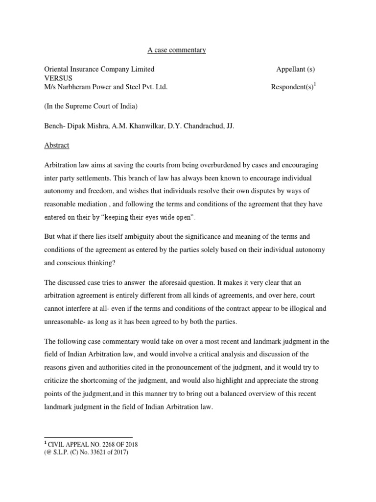 Arbitration Law Case Commentary Arbitration Insurance Policy