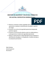 Objetivos de Seguridad y Salud en El Trabajo de Rio Austral