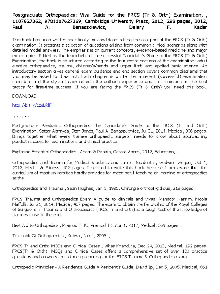 POSTGRADUATE ORTHOPAEDICS MCQS AND EMQS FOR THE FRCS TR ORTH PDF visual data 2