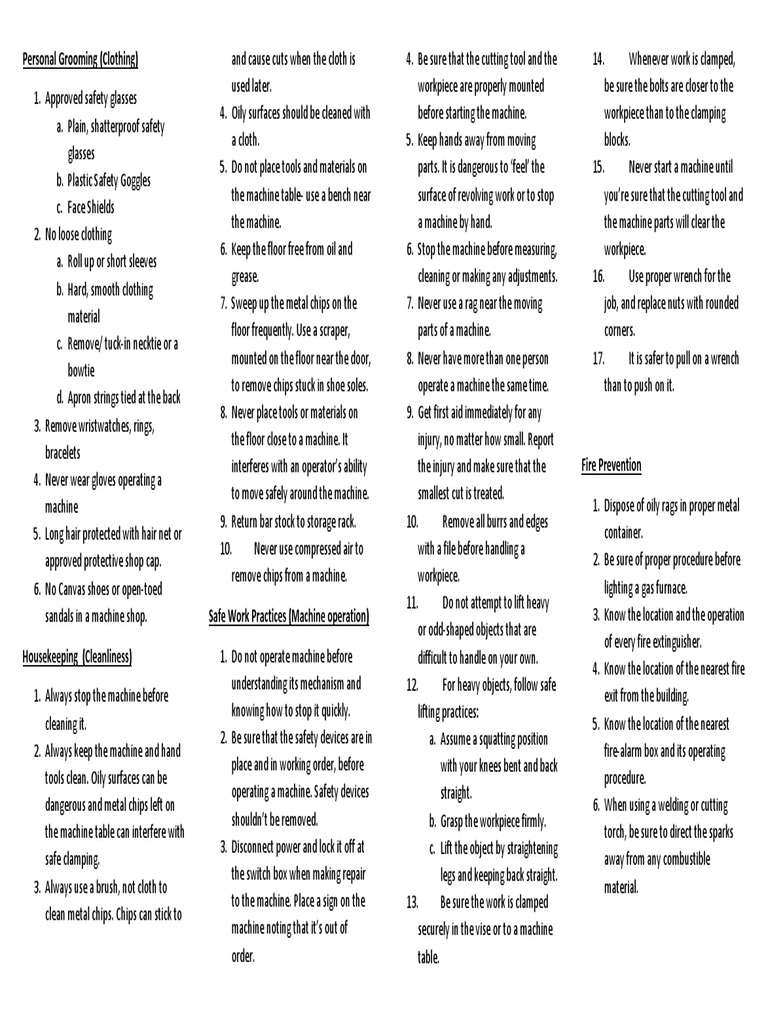 Machine Shop Safety PDF Machining Machines