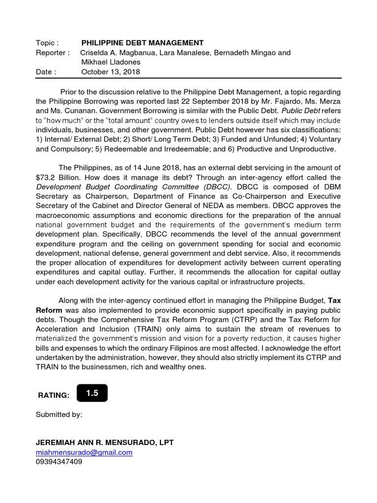 Philippine Debt Management Overview | PDF | Government Debt | Debt