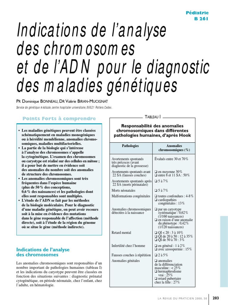 Indications De L Analyse Des Chromosomes Et De L Adn Pour Le Diagnostic Des Maladies Genetiques Chromosome Genetique