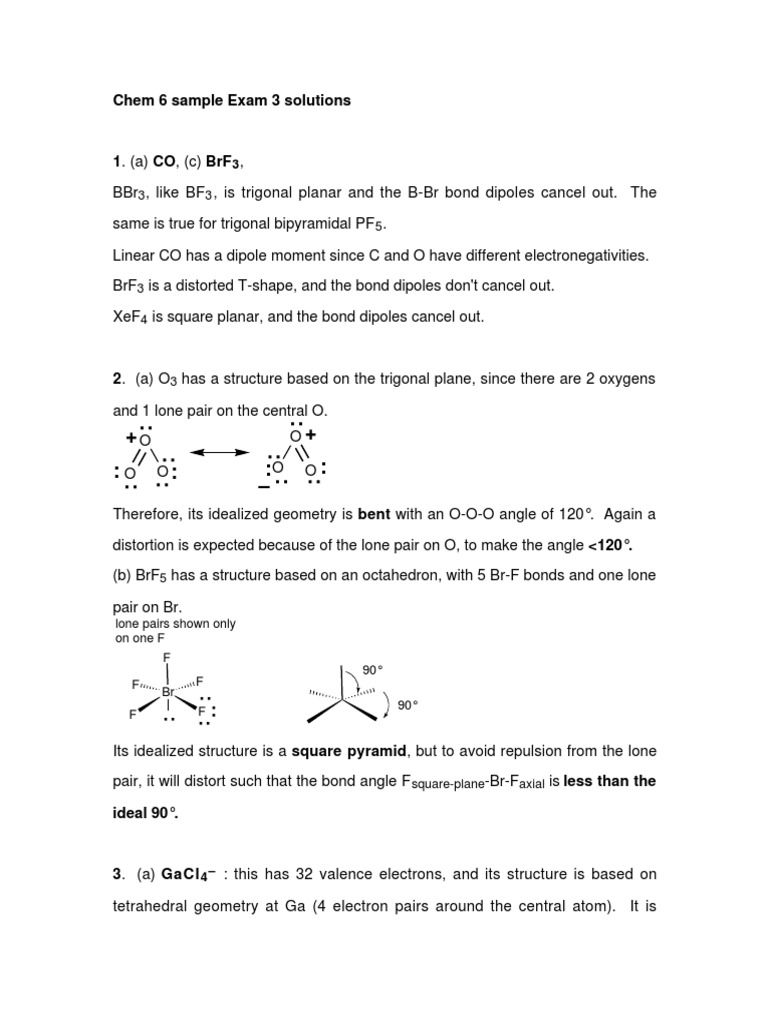 Chem 6 Sample Exam 3 Solutions | PDF | Molecular Orbital | Covalent Bond