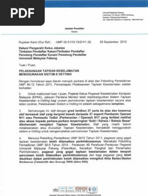 Pelaksanaan Tapisan Keselamatan Menggunakan Sistem E Vetting Pdf