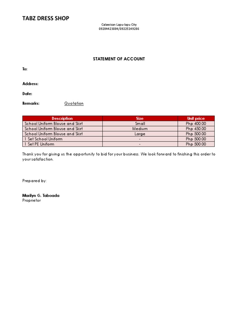 Ibo ES School Uniforms Quotation PDF