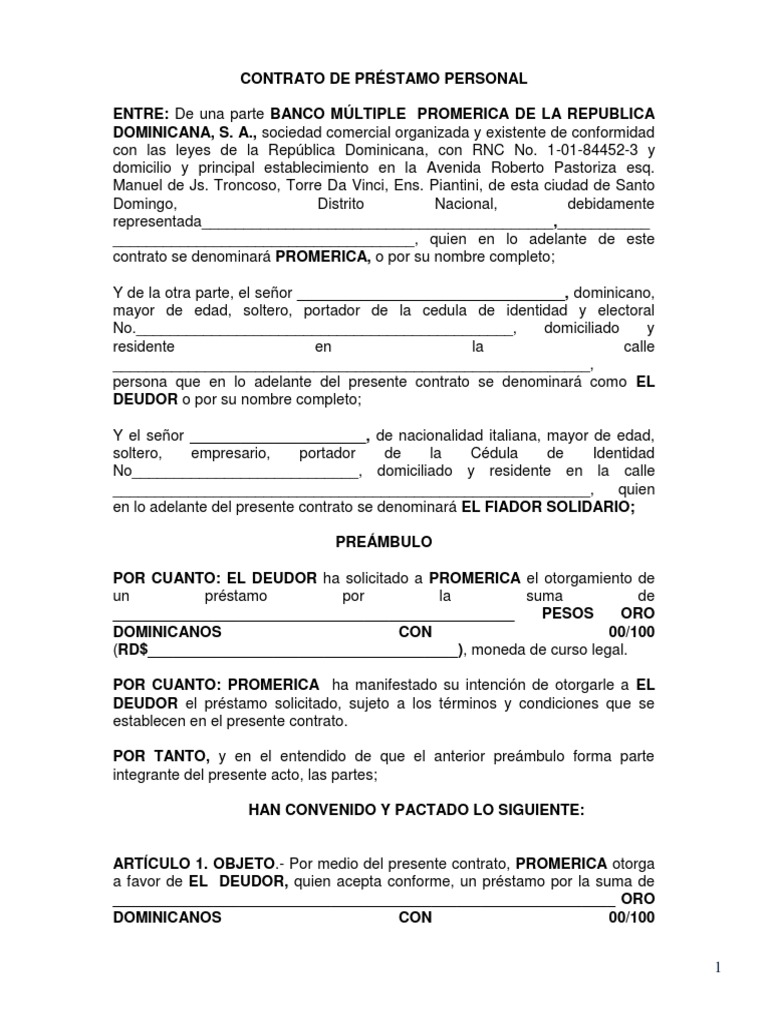 Contrato de Prestamo Personal 2019 | PDF | Pagos | Interés