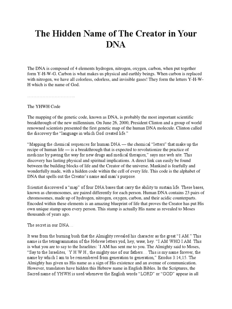 The Hidden Name of The Creator in Your DNA PDF Tetragrammaton