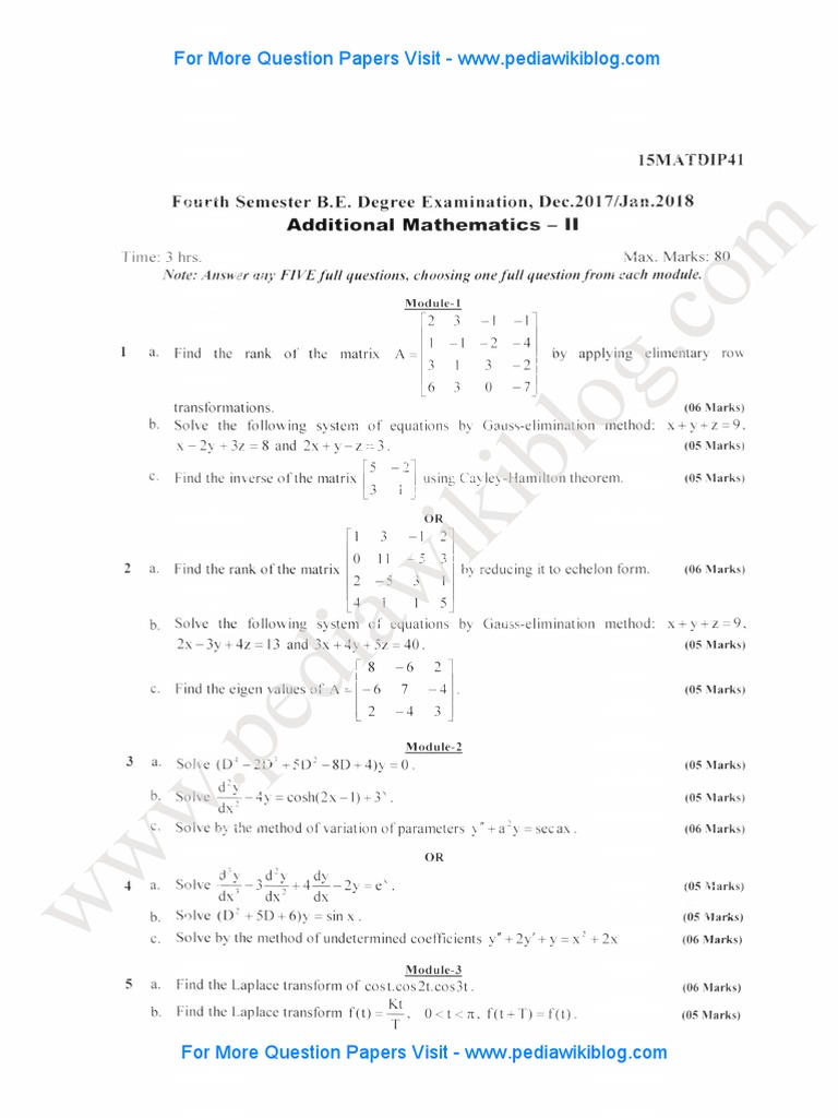 Additional Maths 2 Jan 2018 (2015 Scheme) PDF | PDF | Laplace Transform ...