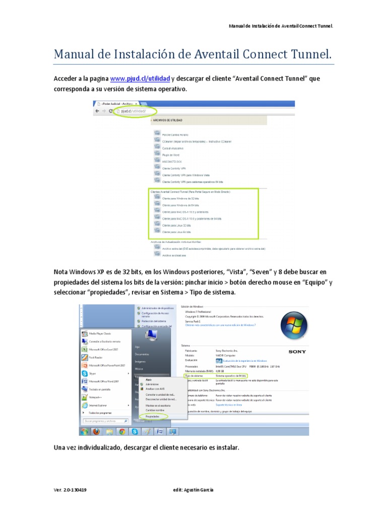 Manual de Instalación de Aventail Connect Tunnel V2 0 (Para 64bit) PDF