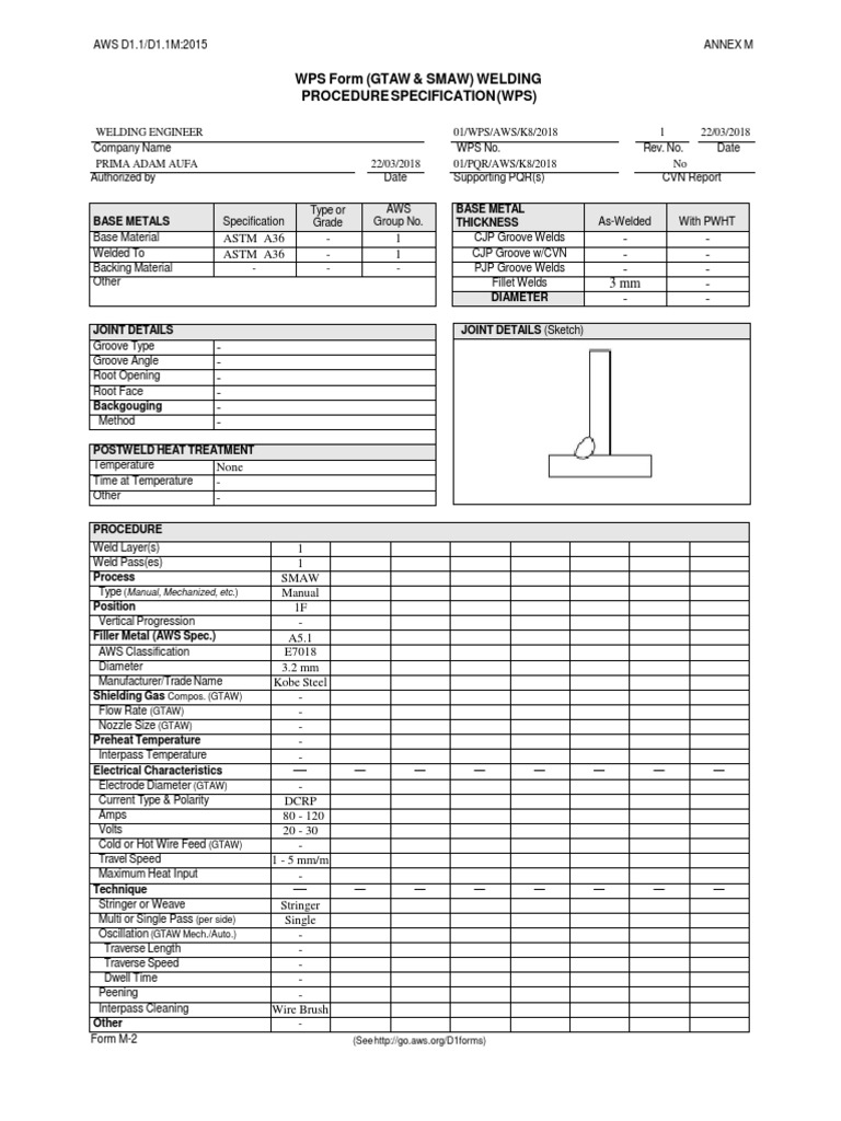 Astm A36 1 Astm A36 1 Wps Form (Gtaw & Smaw) Welding Procedure