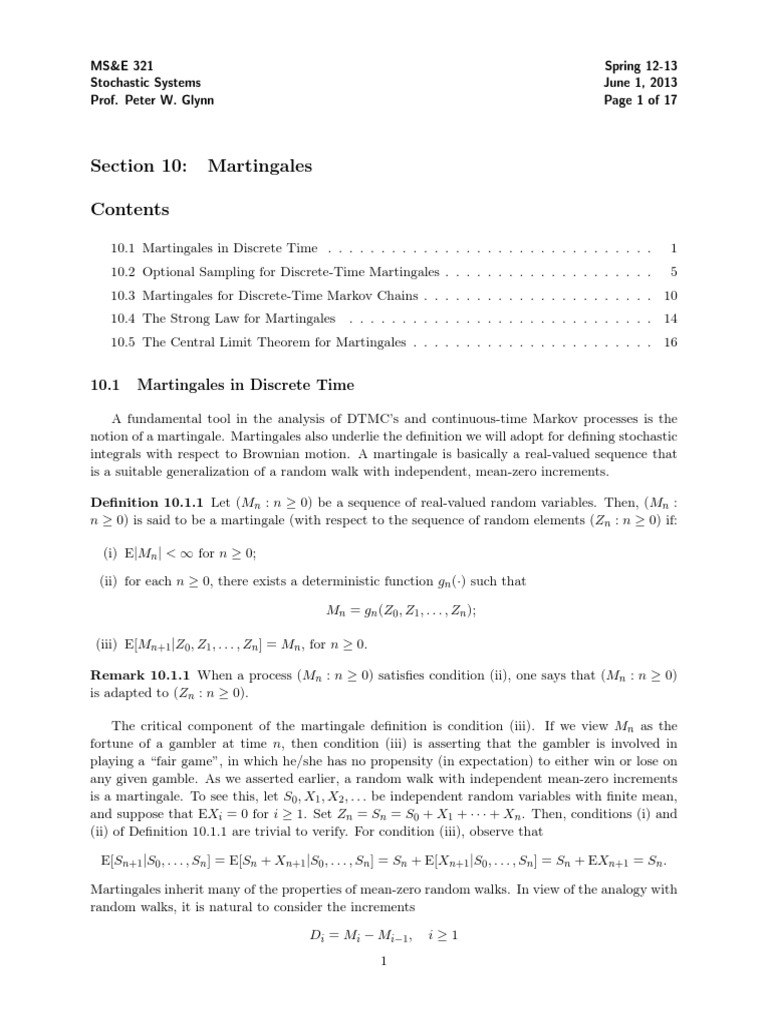 10 Martingales PDF Stochastic Process Markov Chain