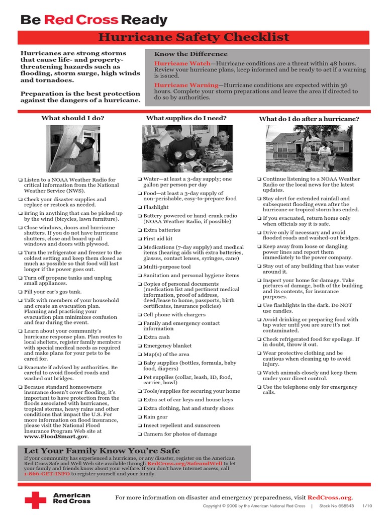 Red Cross Hurricane Preparedness Checklist National Weather Service