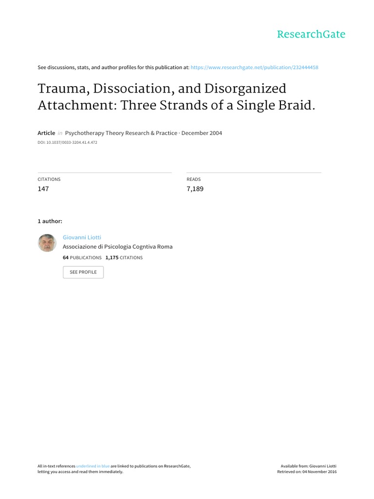 Trauma Dissociation and Disorganized Attachment TH | PDF | Attachment ...