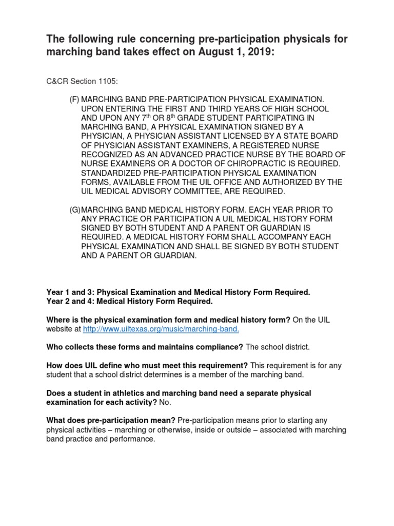 Marching Band Physical Exam FAQ Download Free PDF Physical
