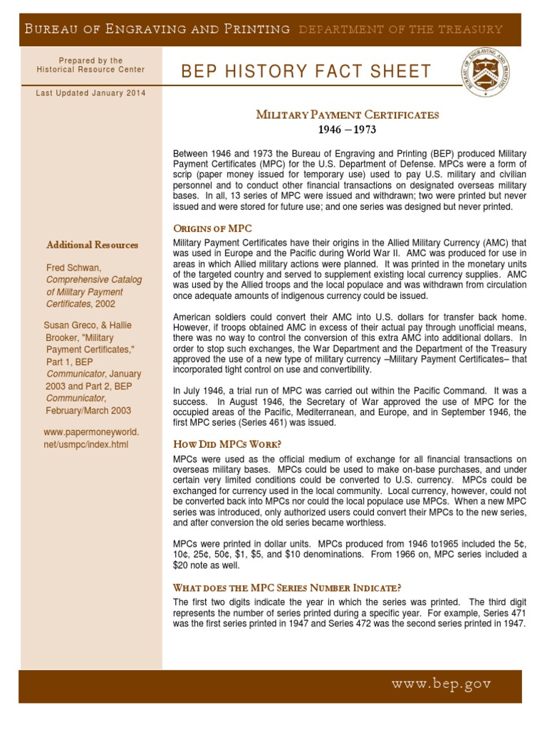 Overview of Military Payment Certificates | PDF | Bureau Of Engraving ...